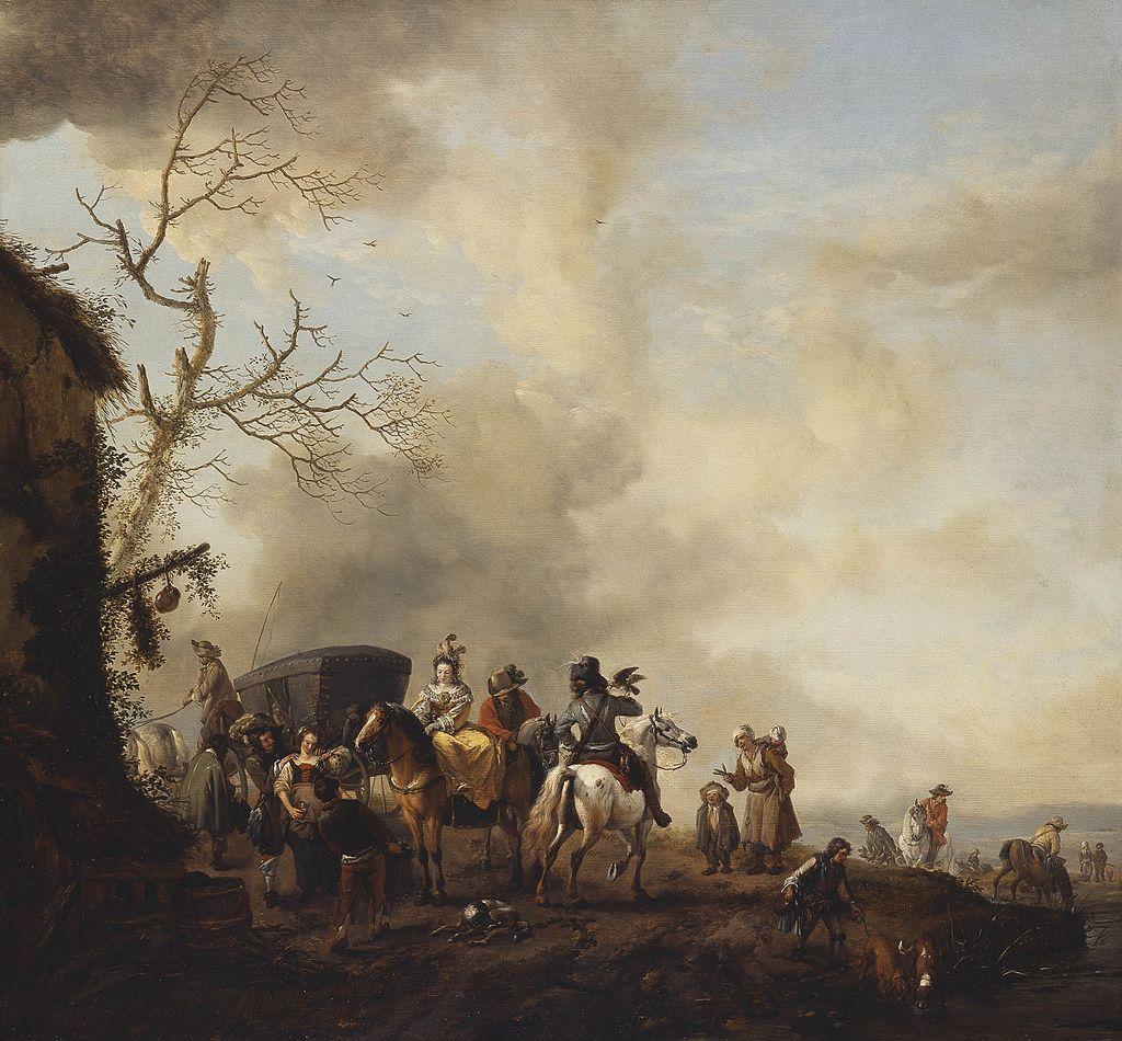  The Halt of a Hawking Party at a Wayside Inn (Q23907845) by Dutch artist Philips Wouwerman (1619-16
